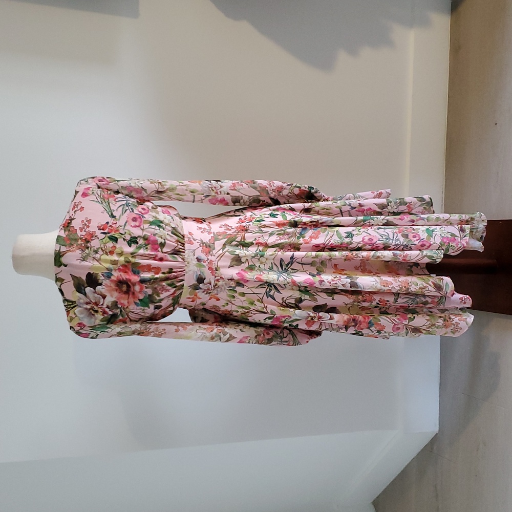 Jay Godrey Floral Pink/Green Wrap fully lined Dress handkerchief hem Size 0 EUC - Picture 5 of 9